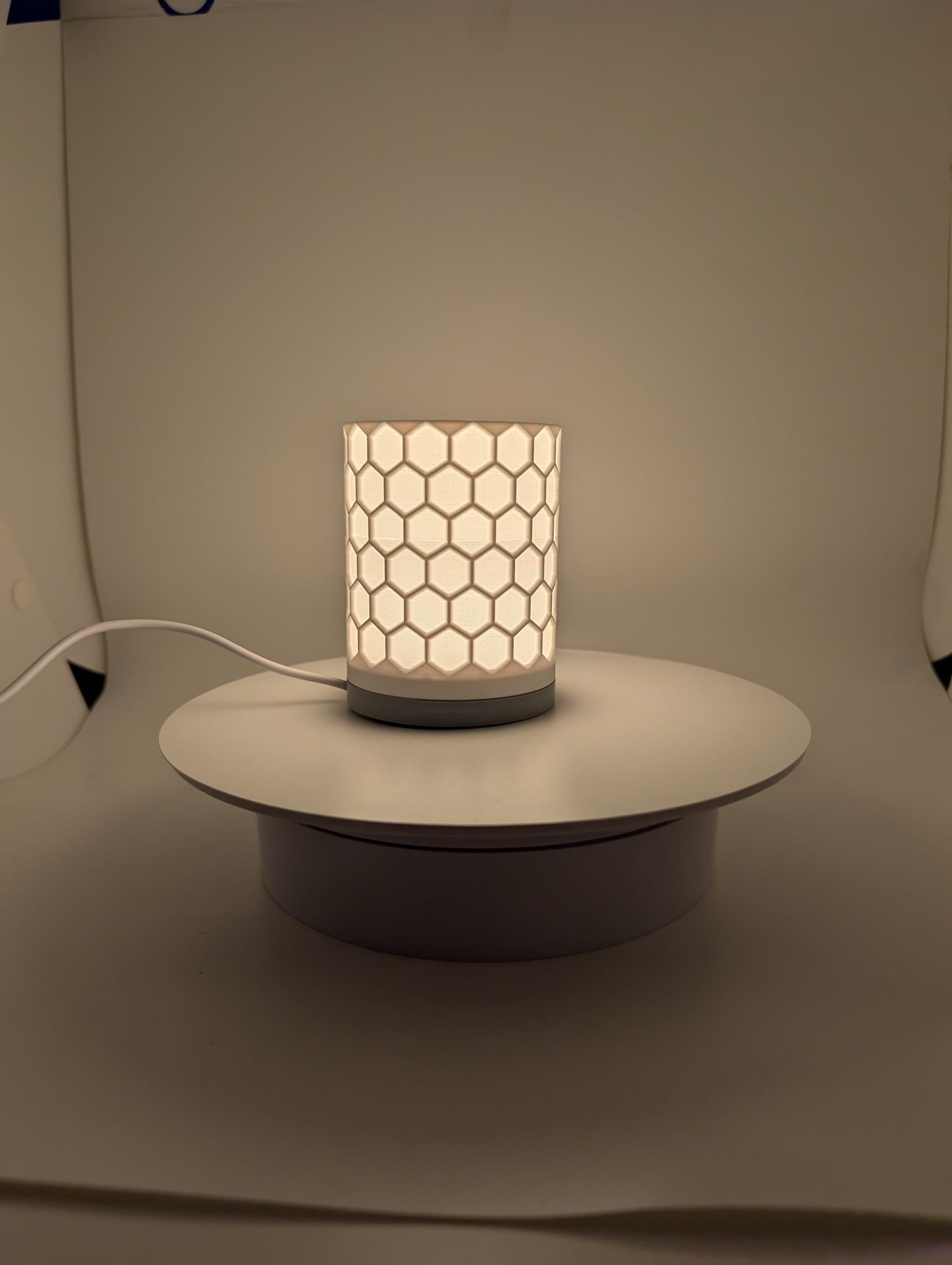 Hex Lamp small white. hexagon lamp perfect for desk or side table with led light inside USB plug power block not included.