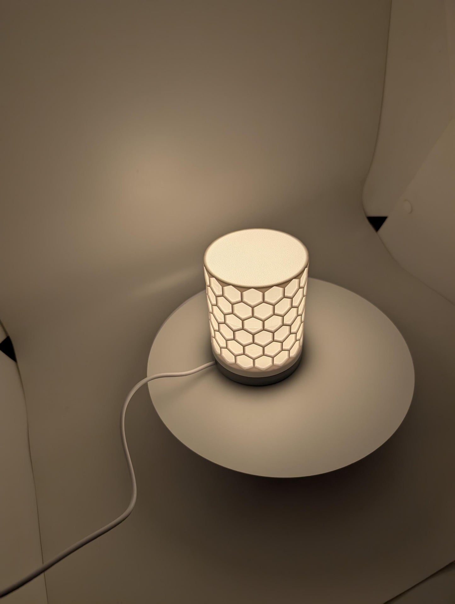 Hex Lamp small white. hexagon lamp perfect for desk or side table with led light inside USB plug power block not included.