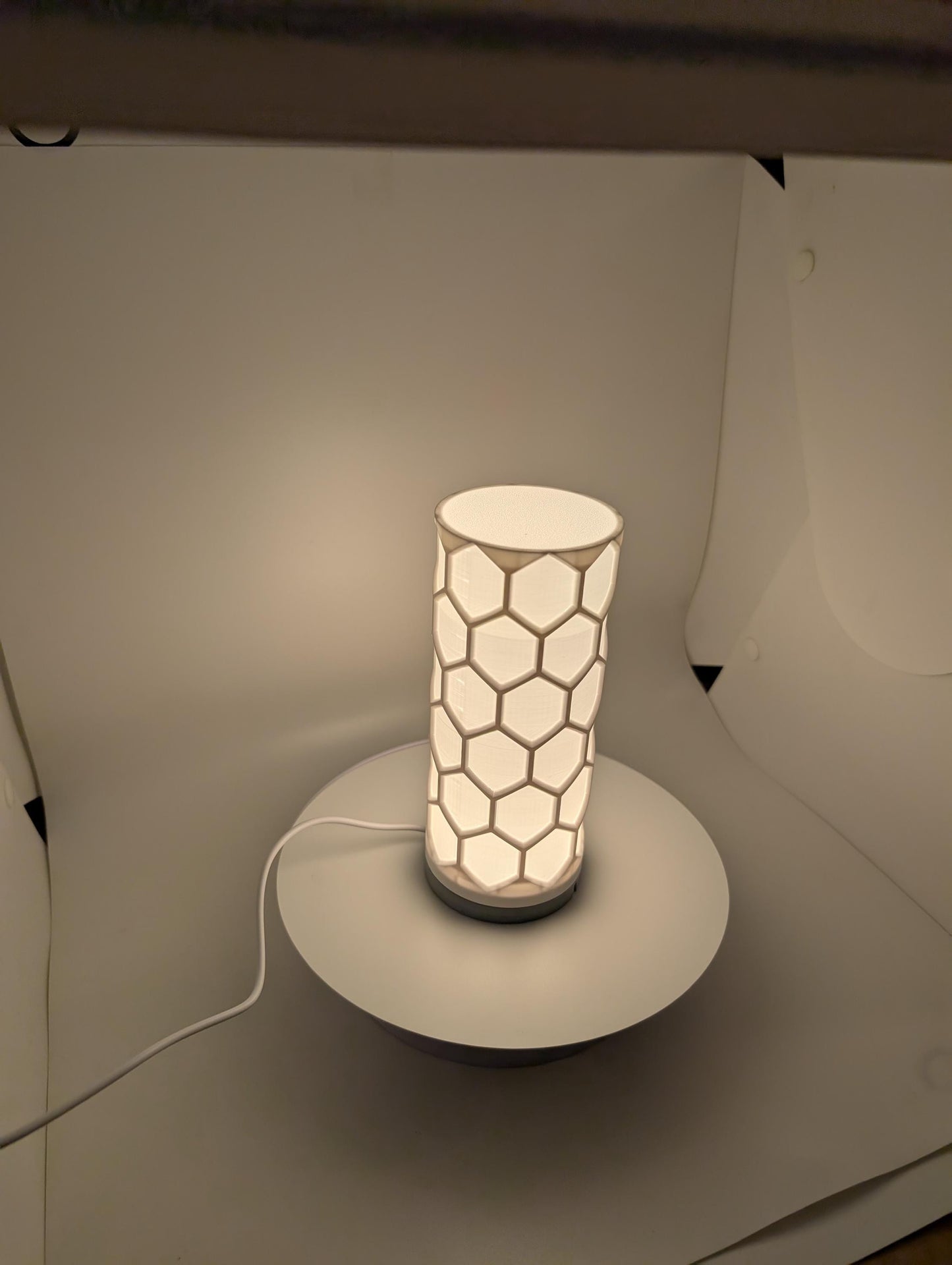 Hex Lamp white. hexagon lamp perfect for desk or side table with led light inside USB plug power block not included.