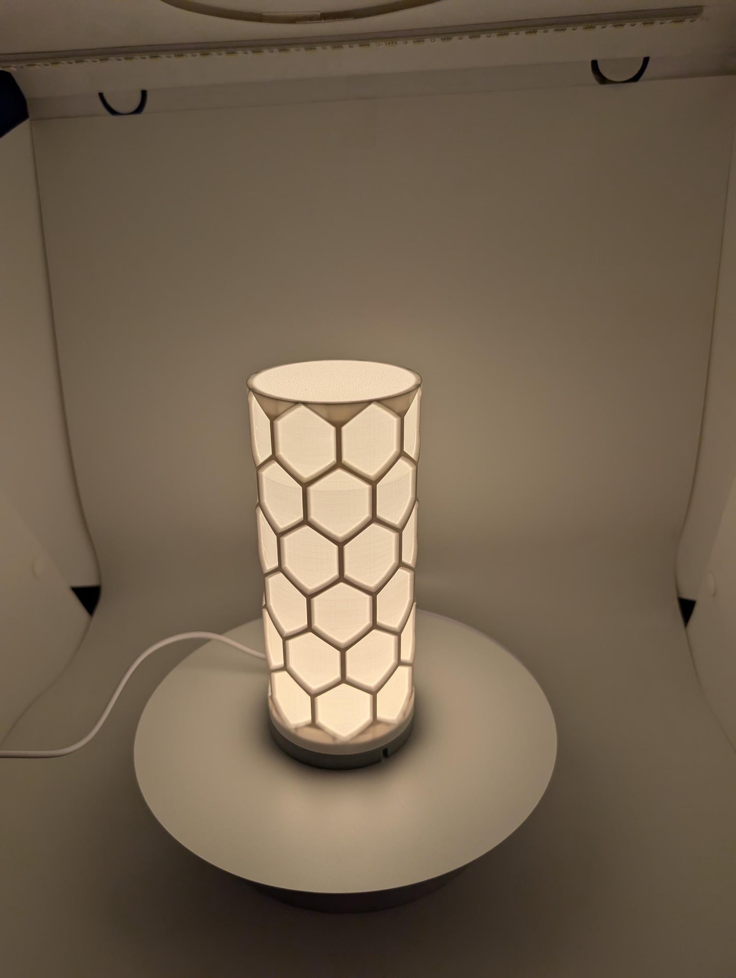 Hex Lamp white. hexagon lamp perfect for desk or side table with led light inside USB plug power block not included.