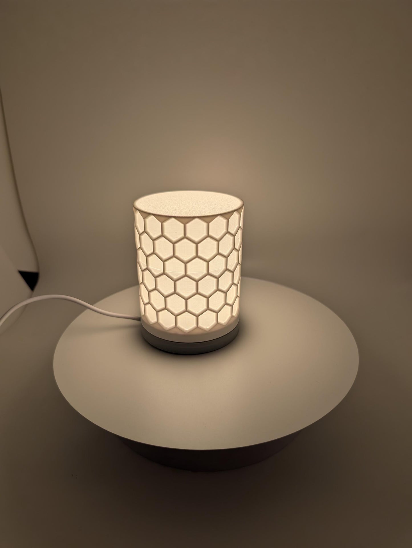 Hex Lamp small white. hexagon lamp perfect for desk or side table with led light inside USB plug power block not included.