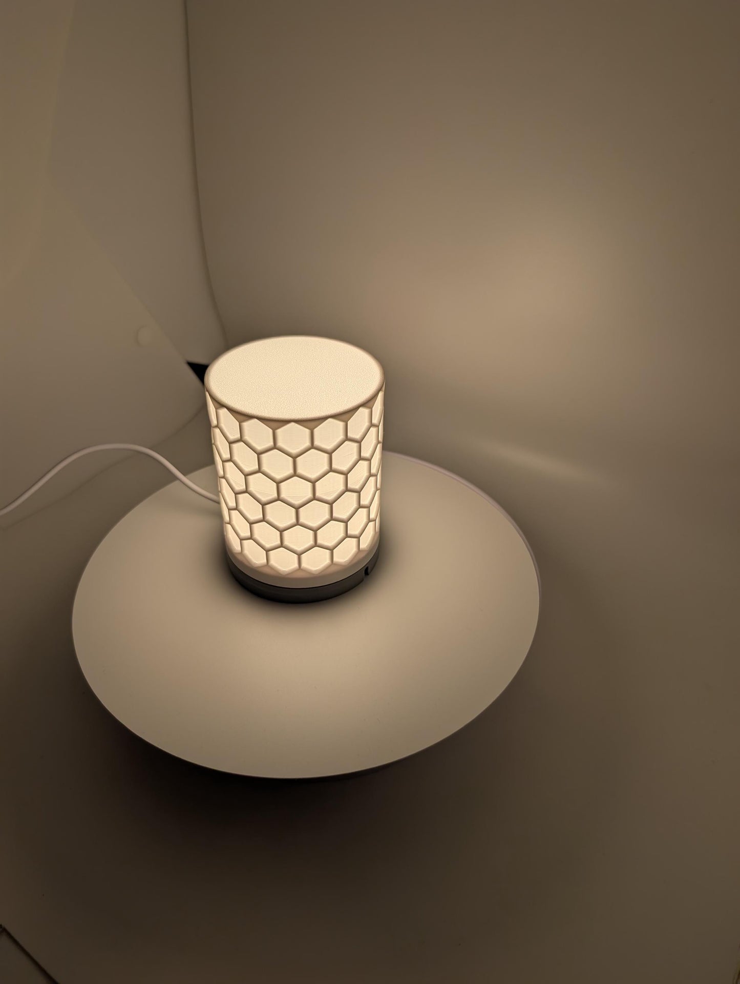 Hex Lamp small white. hexagon lamp perfect for desk or side table with led light inside USB plug power block not included.