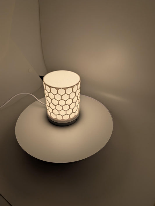 Hex Lamp small white. hexagon lamp perfect for desk or side table with led light inside USB plug power block not included.