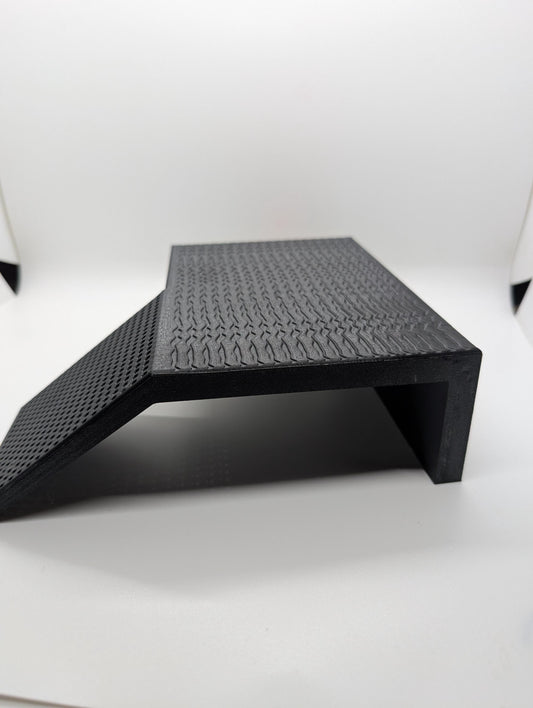 Turtle house with platform for sun bathing. Platform is 7.5 x 5 inches