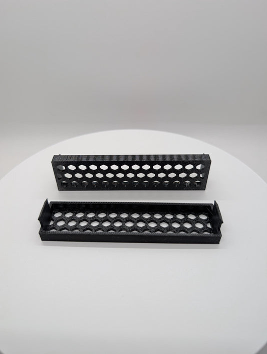2x - 3.5 inch disk drive bay cover vented small hexagon holes. black replacement computer tower parts.
