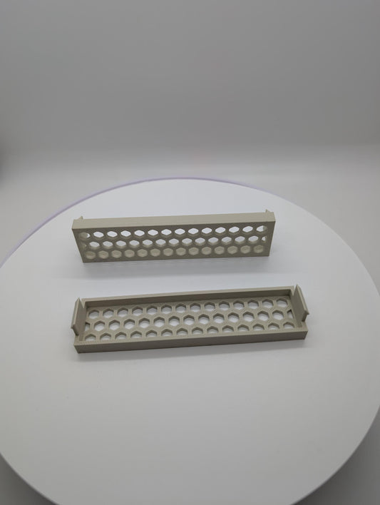 2x - 3.5 inch disk drive bay cover vented small hexagon holes. beige - khaki replacement computer tower parts. Vintage pc look