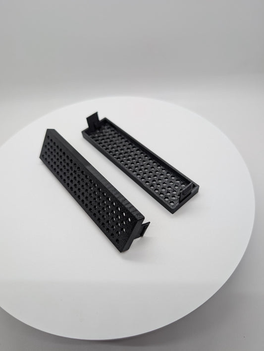 2x - 3.5 inch disk drive bay cover holes - circles . black replacement computer tower parts.
